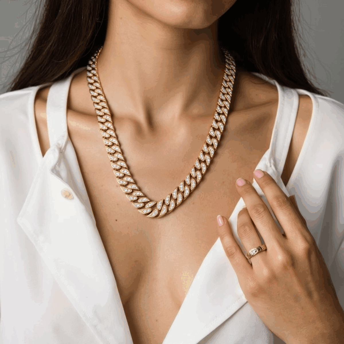 Celoray 14K Solid Gold Cuban Link Chain with VS Lab Diamond Necklace Celoray 14K Solid Gold Cuban Link Chain with VS Lab Diamond Necklace