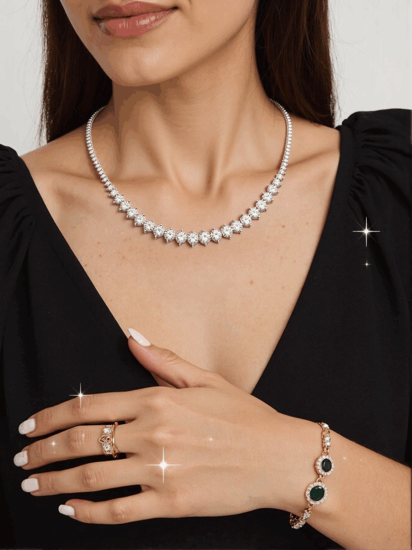 Celoray 18K Yellow Gold VVS 3-Prong Setting Lab Diamond Graduated Tennis Necklace For Women Celoray 18K Yellow Gold VVS 3-Prong Setting Lab Diamond Graduated Tennis Necklace For Women