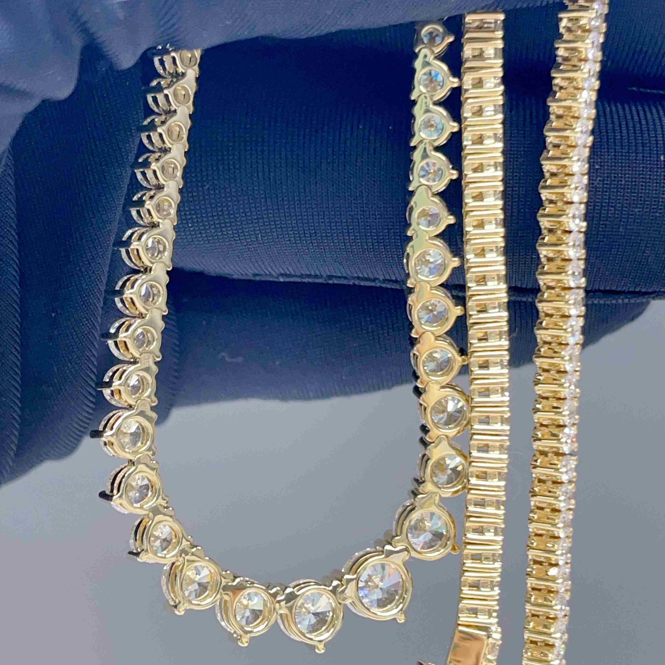 Celoray 18K Yellow Gold VVS 3-Prong Setting Lab Diamond Graduated Tennis Necklace For Women Celoray 18K Yellow Gold VVS 3-Prong Setting Lab Diamond Graduated Tennis Necklace For Women