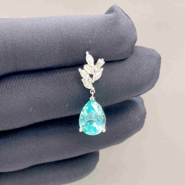 Celoray 18K White Gold Pear Cut Blue Topaz Drop Earrings With VVS Lab Diamond for Women