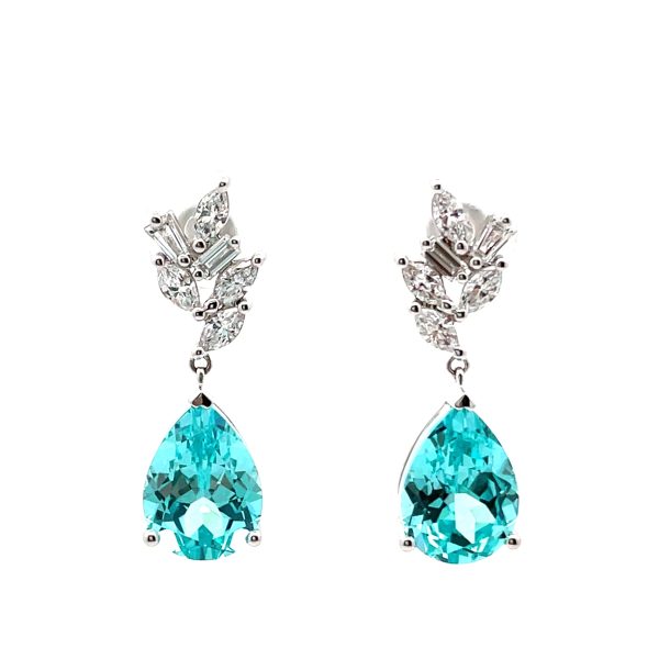 Celoray 18K White Gold Pear Cut Blue Topaz Drop Earrings With VVS Lab Diamond for Women
