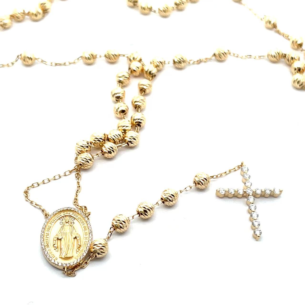 Celoray 18K Yellow Gold Special Design Rossary Necklace for Women Celoray 18K Yellow Gold Religious Cross Pendant Bead Link Chain Necklace For Men