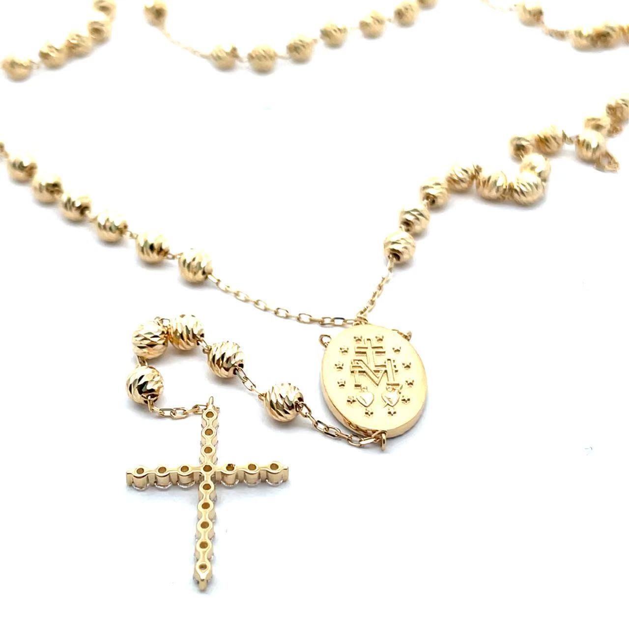 Celoray 18K Yellow Gold Special Design Rossary Necklace for Women Celoray 18K Yellow Gold Religious Cross Pendant Bead Link Chain Necklace For Men