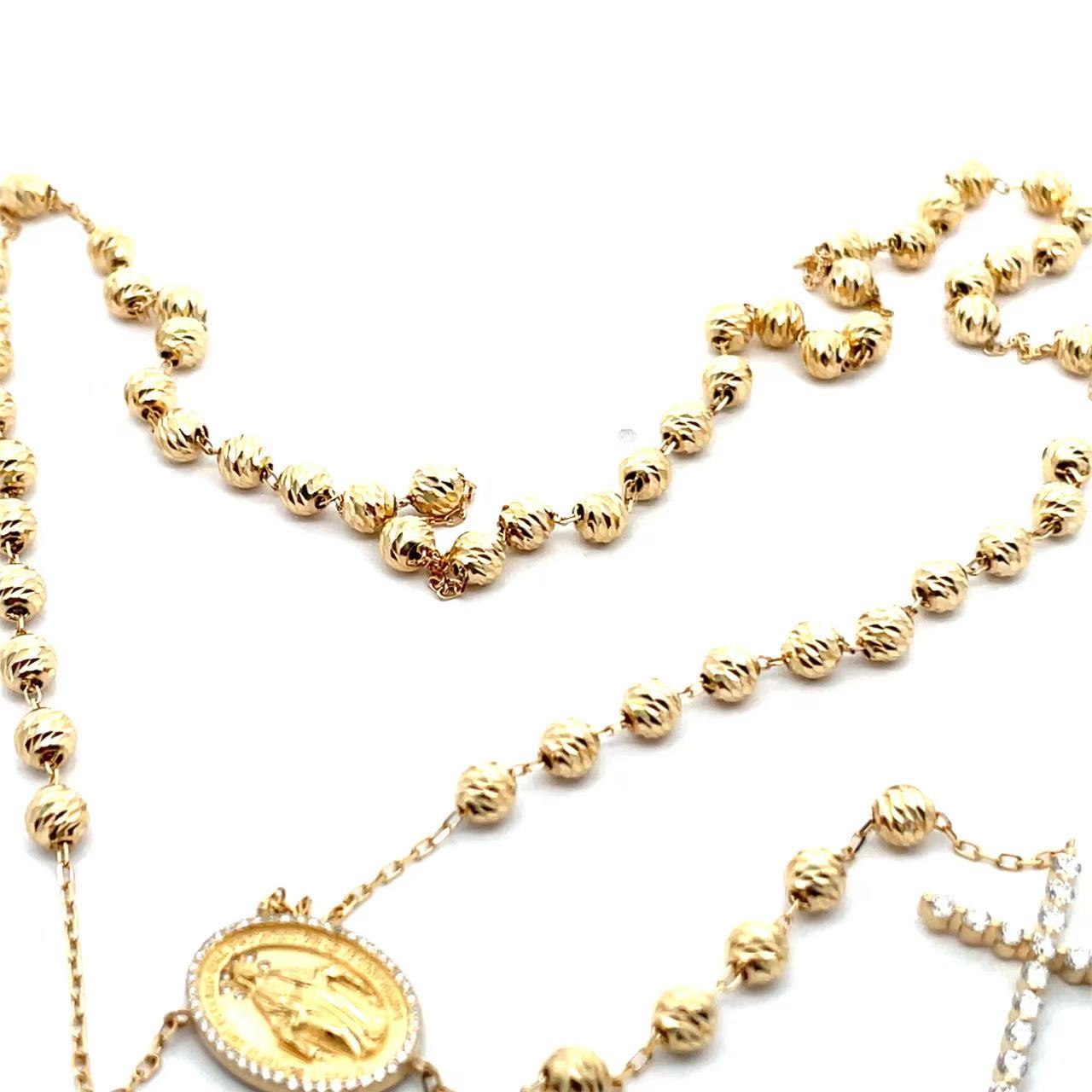 Celoray 18K Yellow Gold Special Design Rossary Necklace for Women Celoray 18K Yellow Gold Religious Cross Pendant Bead Link Chain Necklace For Men