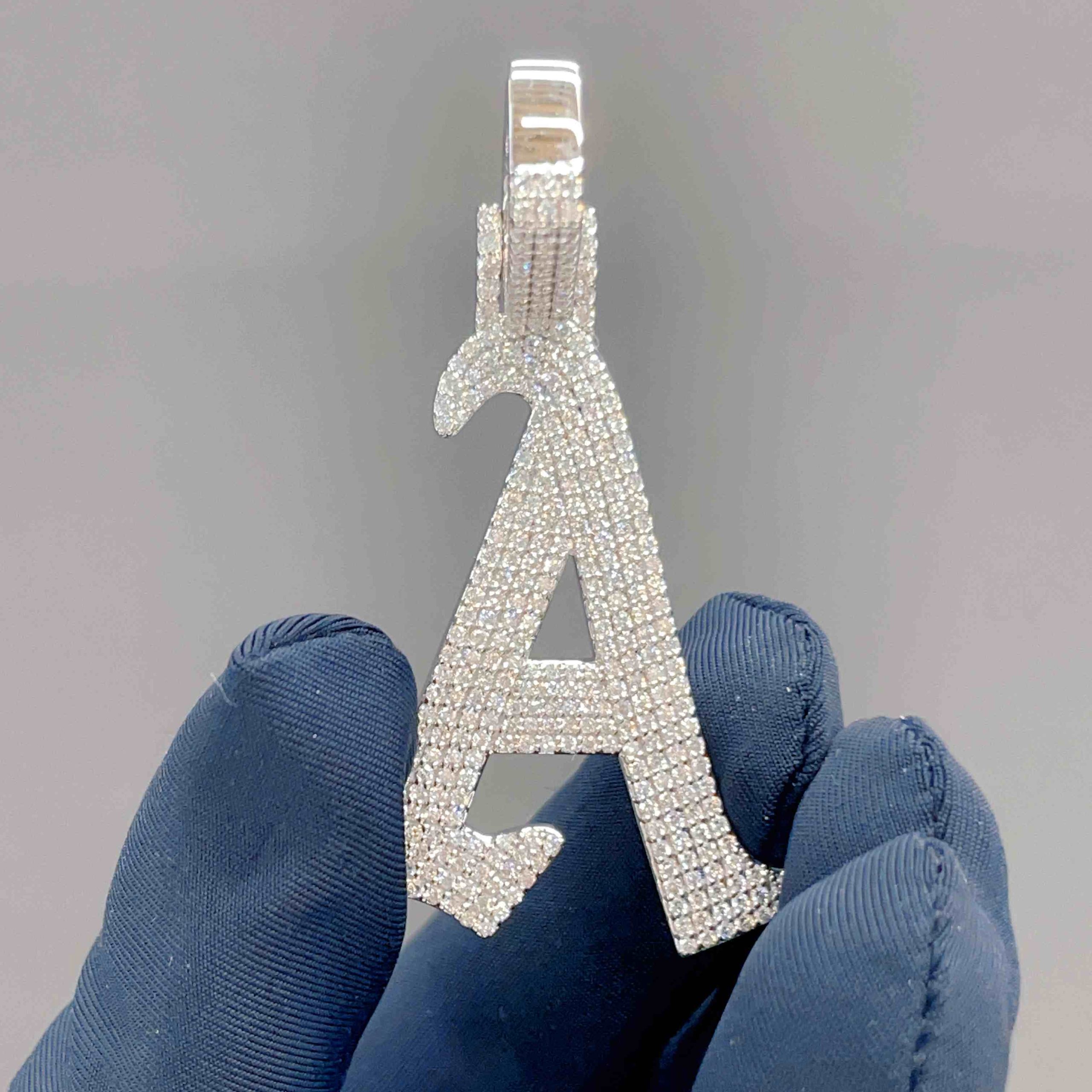 Celoray Customized 9K White Gold Fancy Initial Letter A With Full Diamonds Celoray Customized 9K White Gold Fancy Initial Letter A With Full Diamonds