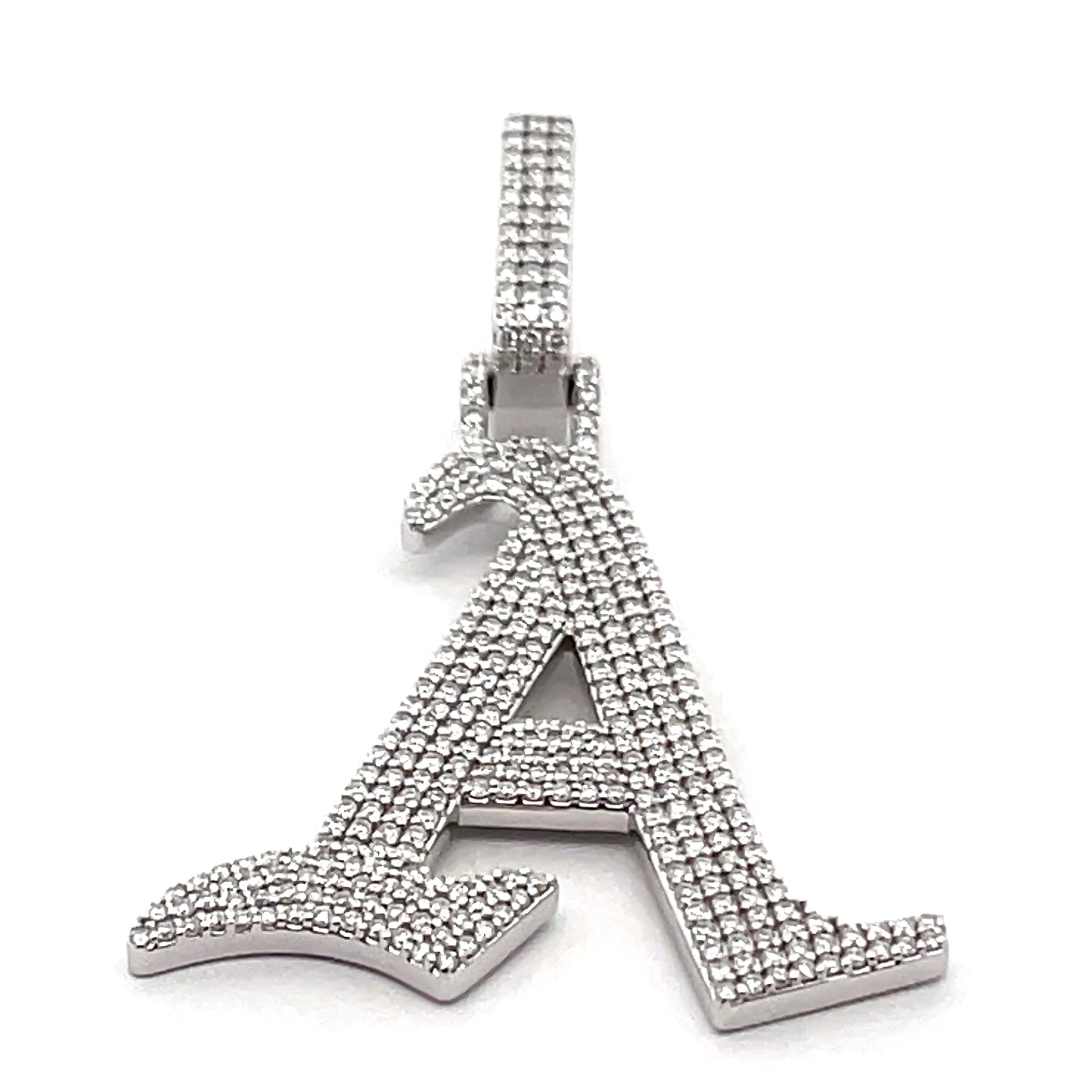 Celoray Customized 9K White Gold Fancy Initial Letter A With Full Diamonds Celoray Customized 9K White Gold Fancy Initial Letter A With Full Diamonds