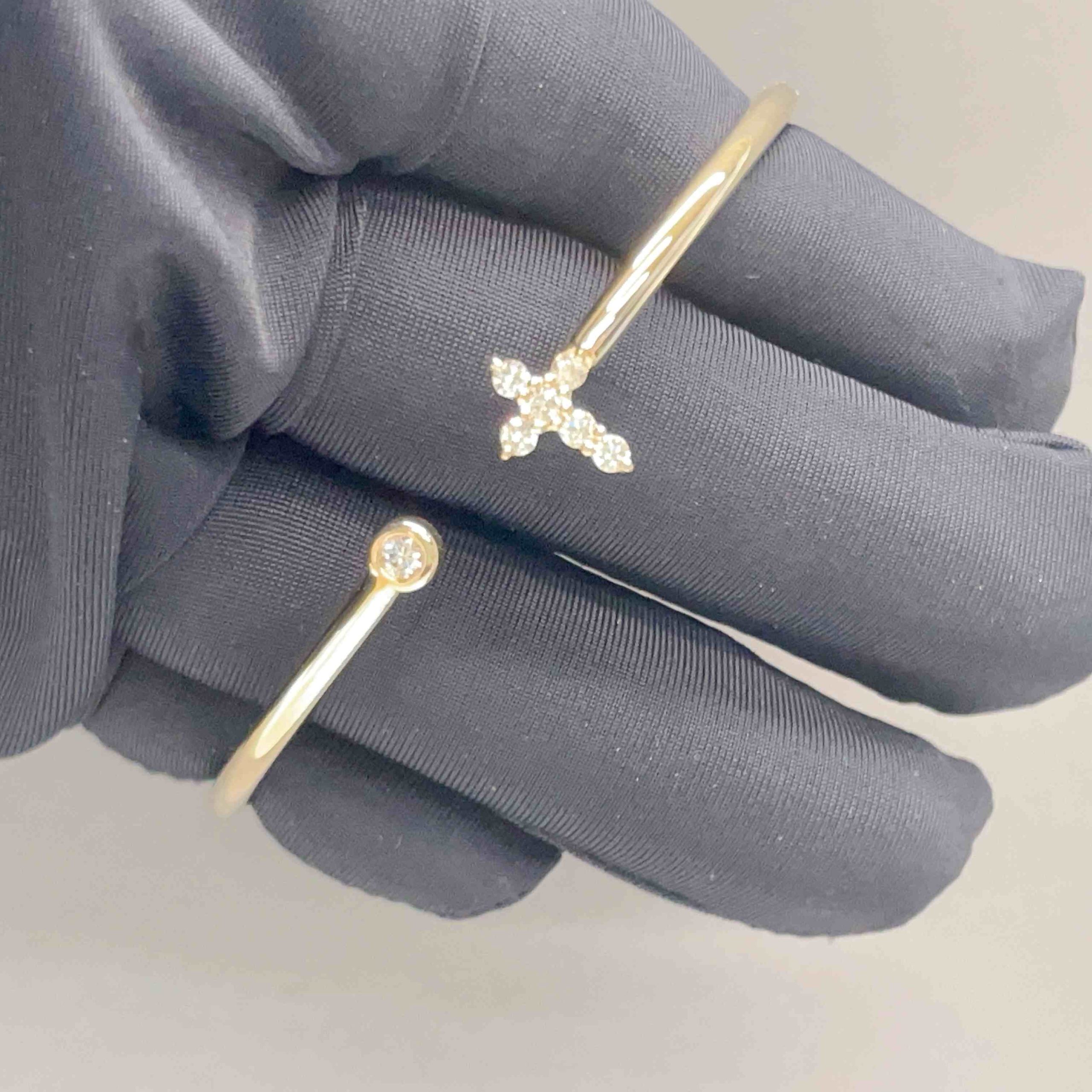 Celoray Customized 14K Yellow Gold Hollow Cross Bracelet VS Lab Diamond Bangle Celoray Customized 14K Yellow Gold Hollow Cross Bracelet VS Lab Diamond Bangle