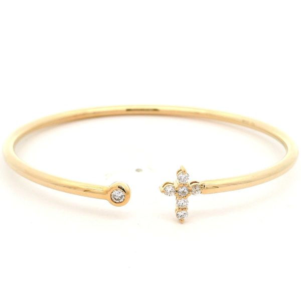 Celoray Customized 14K Yellow Gold Hollow Cross Bracelet VS Lab Diamond Bangle