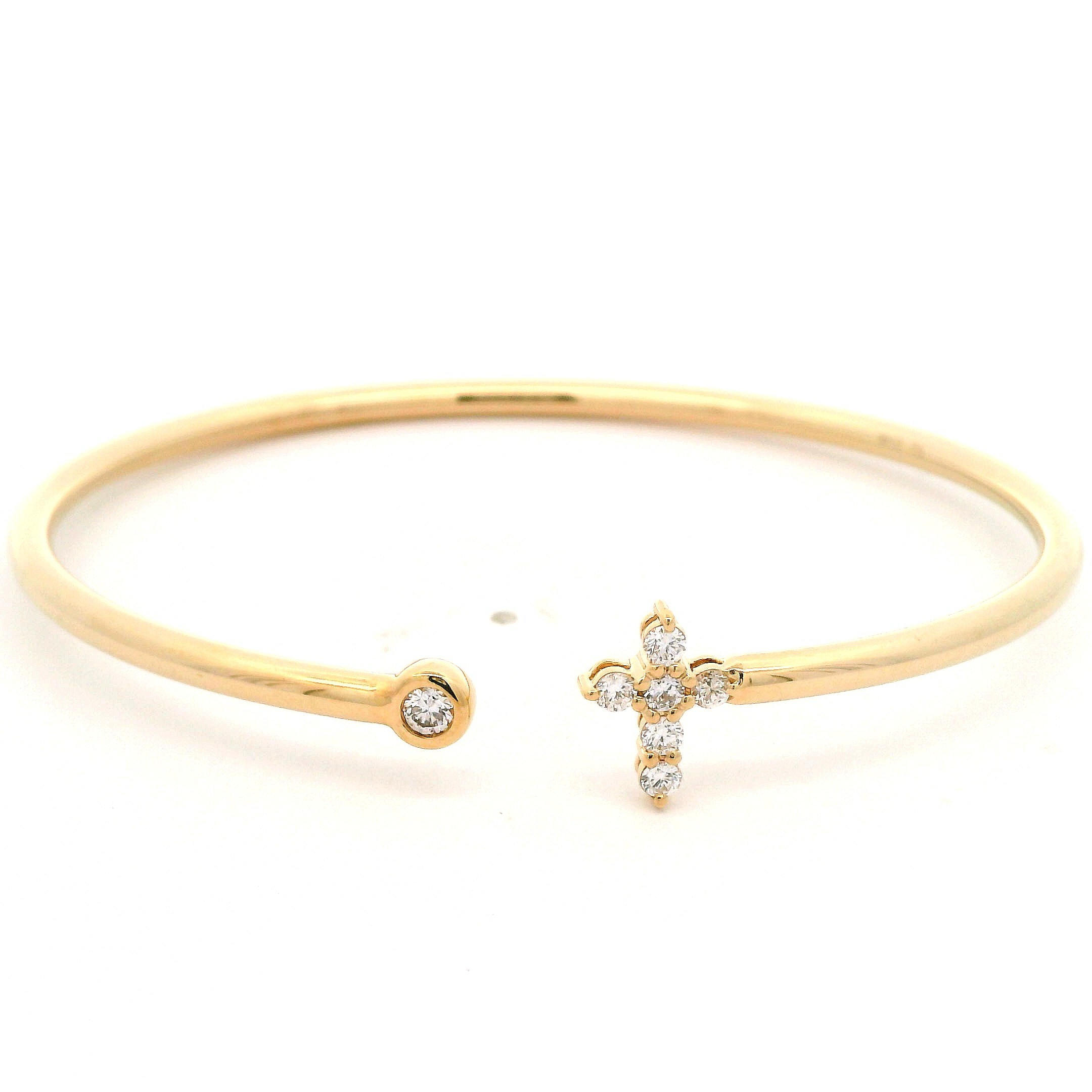 Celoray Customized 14K Yellow Gold Hollow Cross Bracelet VS Lab Diamond Bangle Celoray Customized 14K Yellow Gold Hollow Cross Bracelet VS Lab Diamond Bangle