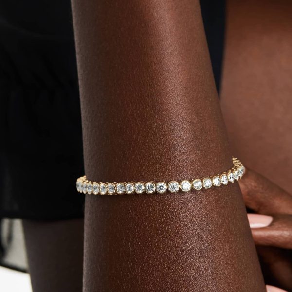 Celoray 14K Solid Gold 8ctw Round Lab Grown Diamond Tennis Bracelet Bezel Setting