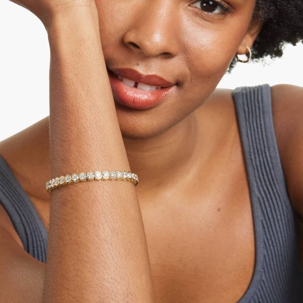 Celoray 14K Solid Gold 12ctw Round Lab Grown Diamond Tennis Bracelet Bezel Setting