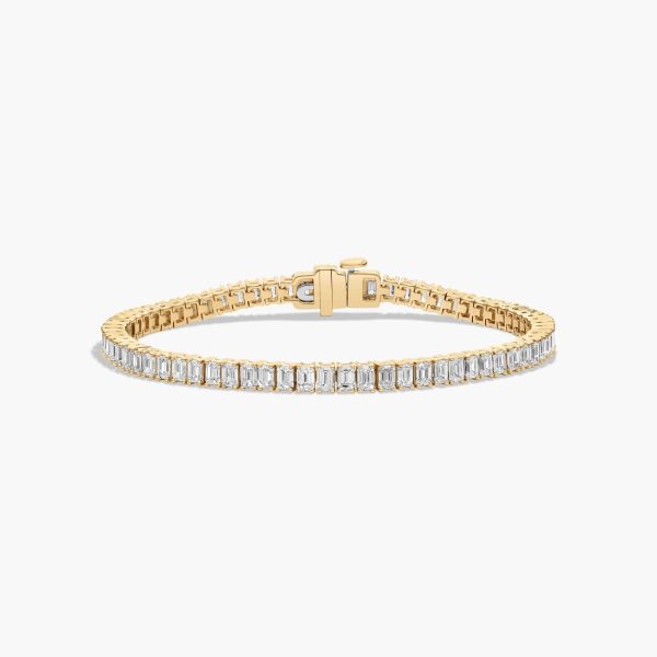 Celoray 14K Solid Gold 5ctw Emerald Cut Diamond Tennis Bracelet Prong Setting