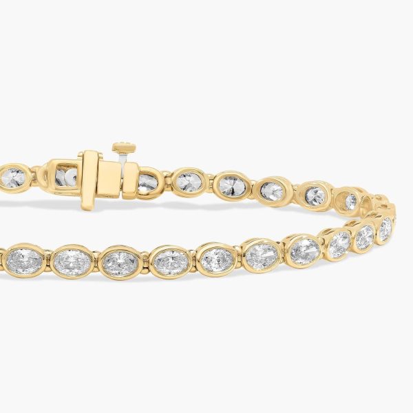 Celoray 14K Solid Gold 5ctw Oval Diamond Tennis Bracelet Bezel Setting