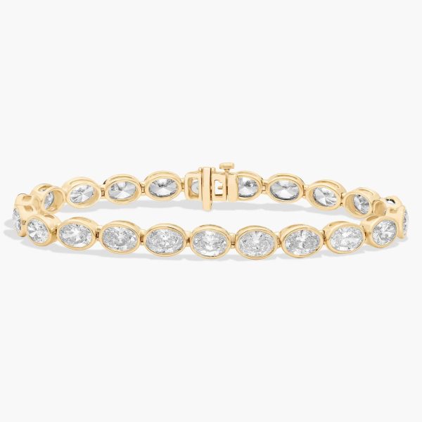 Celoray 14K Solid Gold 15ctw Oval Diamond Tennis Bracelet Bezel Setting