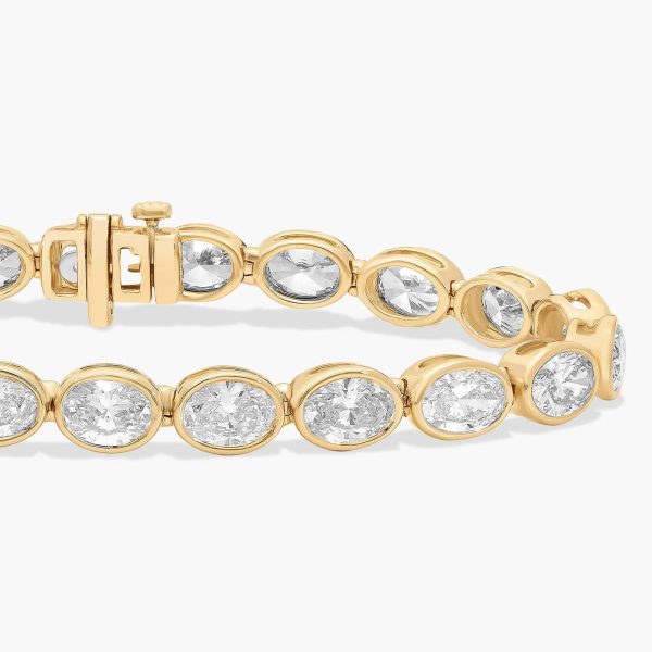 Celoray 14K Solid Gold 15ctw Oval Diamond Tennis Bracelet Bezel Setting