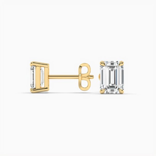 Celoray Customized Emerald Solitaire Earstuds VS Lab Diamond Earrings In 18k Solid Gold