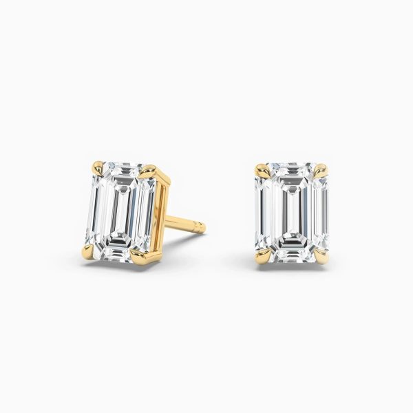 Celoray Customized Emerald Solitaire Earstuds VS Lab Diamond Earrings In 18k Solid Gold