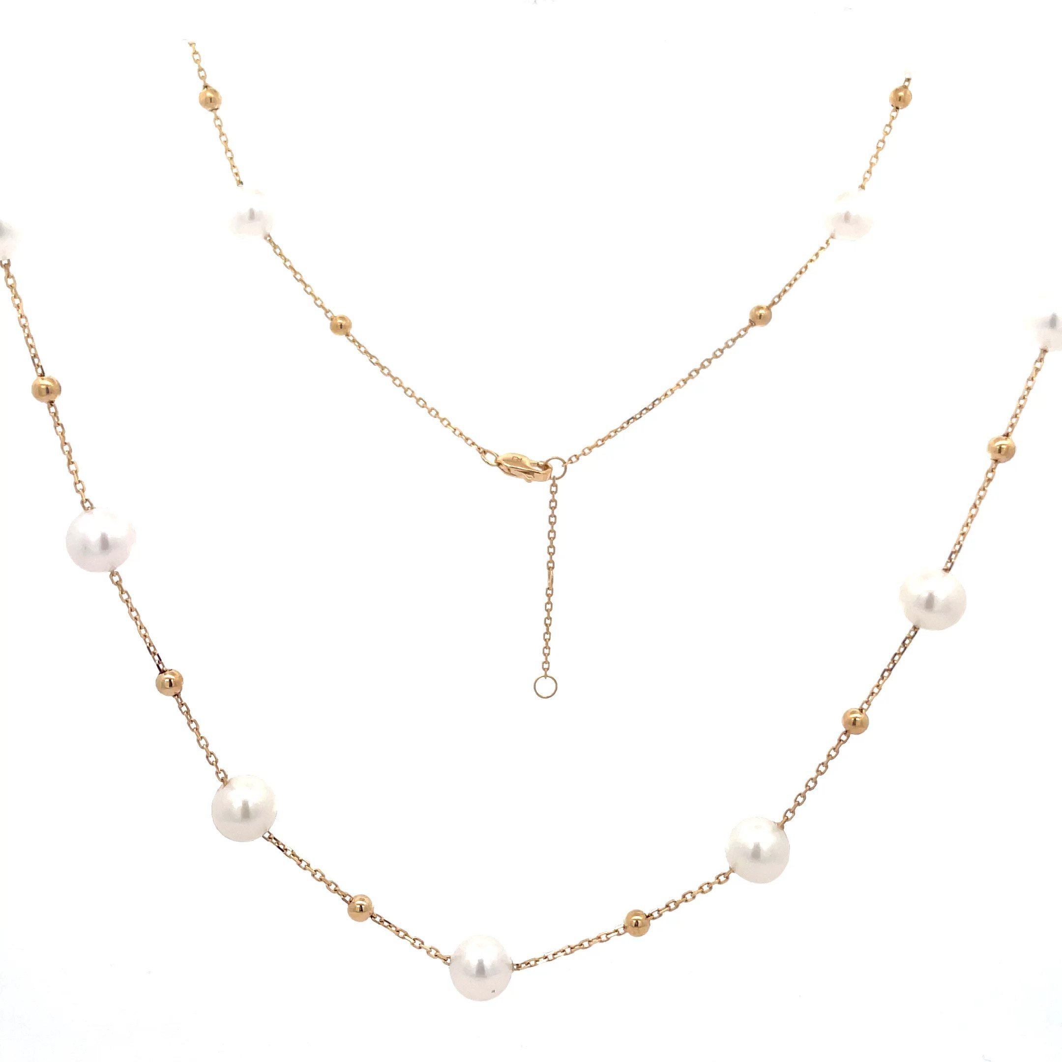 Celoray 18K Yellow Gold 7mm -8mm Freshwater Pearls Beaded Chain Necklace Celoray 18K Yellow Gold 7mm -8mm Freshwater Pearls Beaded Chain Necklace