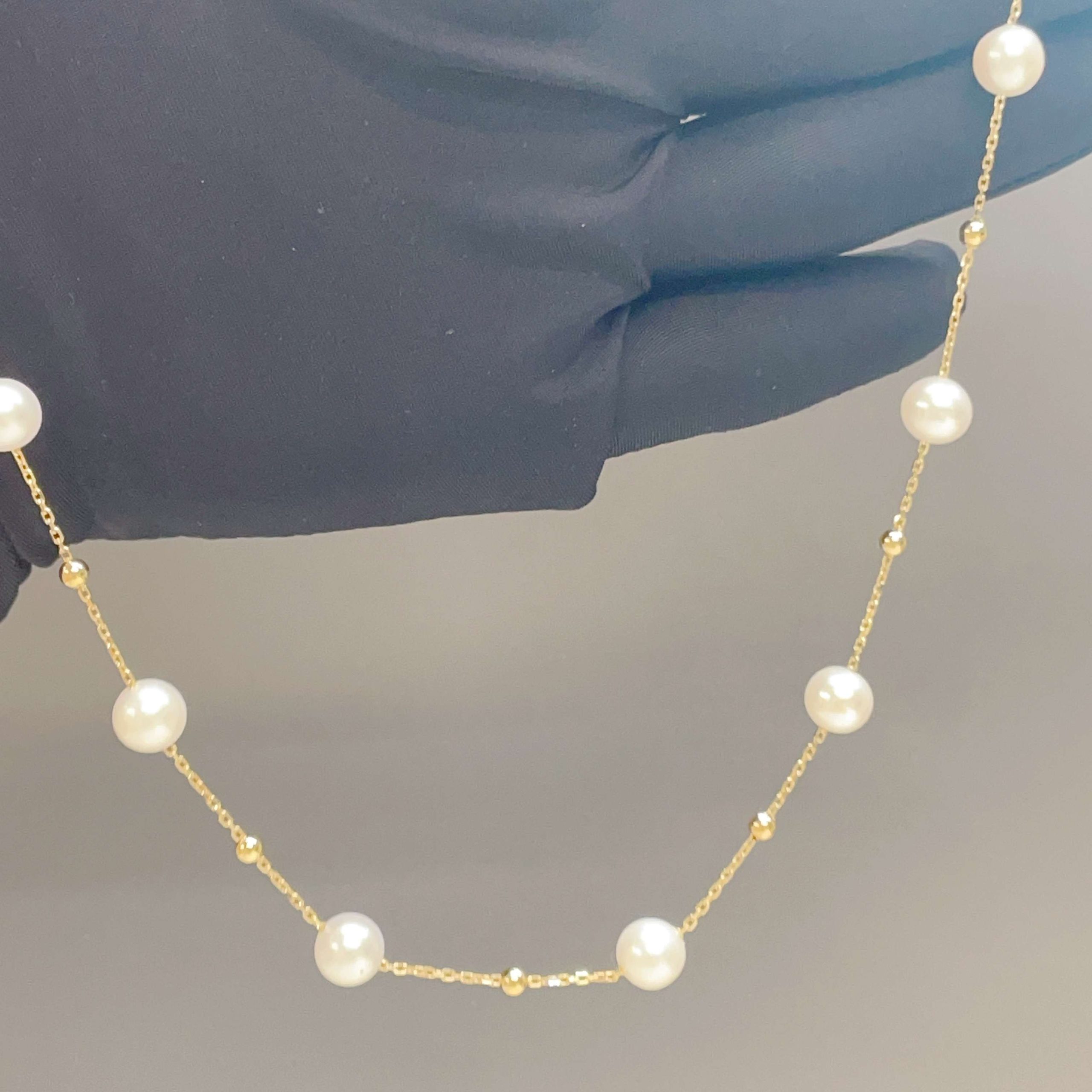 Celoray 18K Yellow Gold 7mm -8mm Freshwater Pearls Beaded Chain Necklace Celoray 18K Yellow Gold 7mm -8mm Freshwater Pearls Beaded Chain Necklace