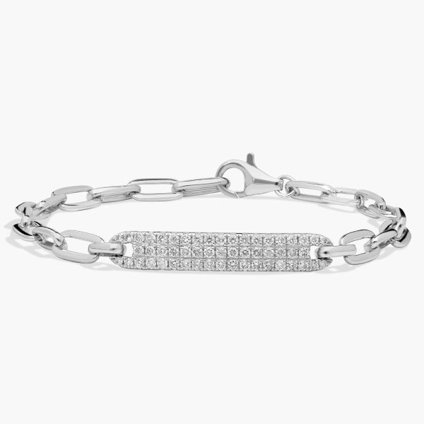 Celoray 14K White Gold Pavé Diamond Tag Paperclip Bracelet 0.75ctw