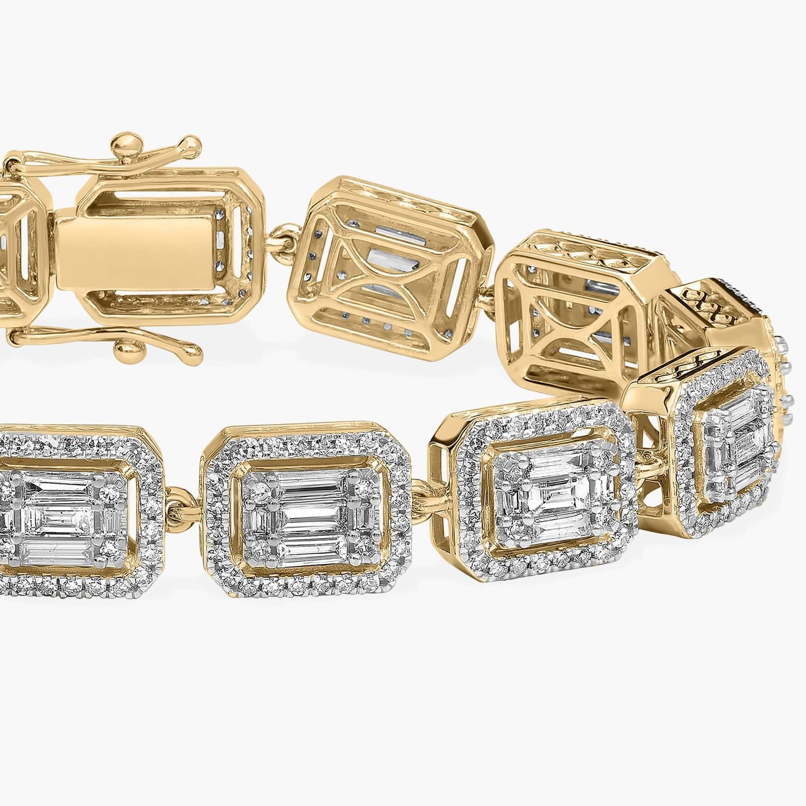 Celoray 14K Gold 4ctw Baguette and Round Diamond Statement Bracelet Celoray 14K Gold 4ctw Baguette and Round Diamond Statement Bracelet