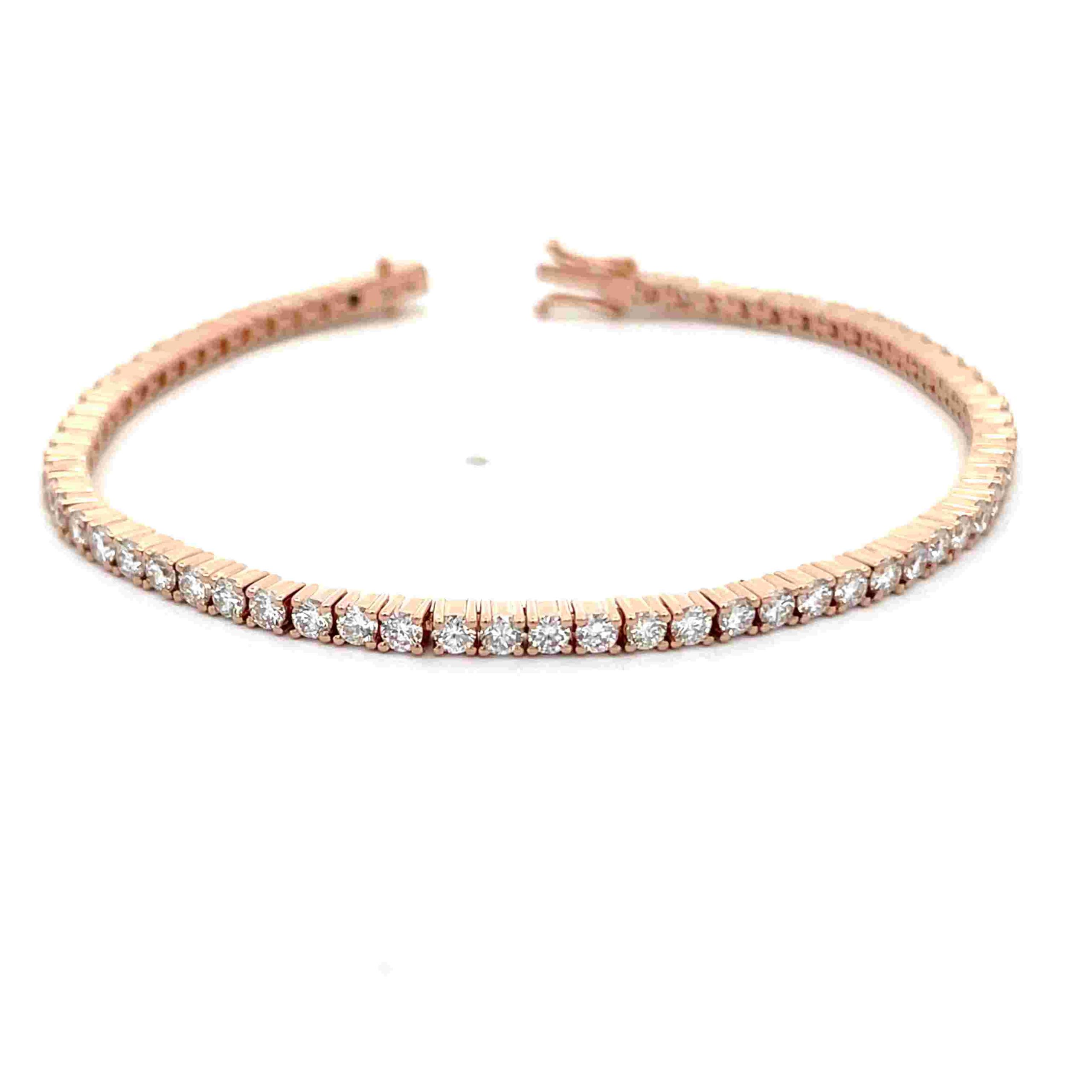 Celoray Custom 18K Rose Gold 3ctw Round Brilliant Lab Diamond Tennis Bracelet Celoray Custom 18K Rose Gold 3ctw Round Brilliant Lab Diamond Tennis Bracelet