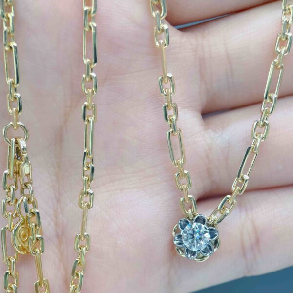 Celoray Custom 18K Yellow Gold with Black Rhodium 1ct VS Diamond Pendant Link Chain for Women