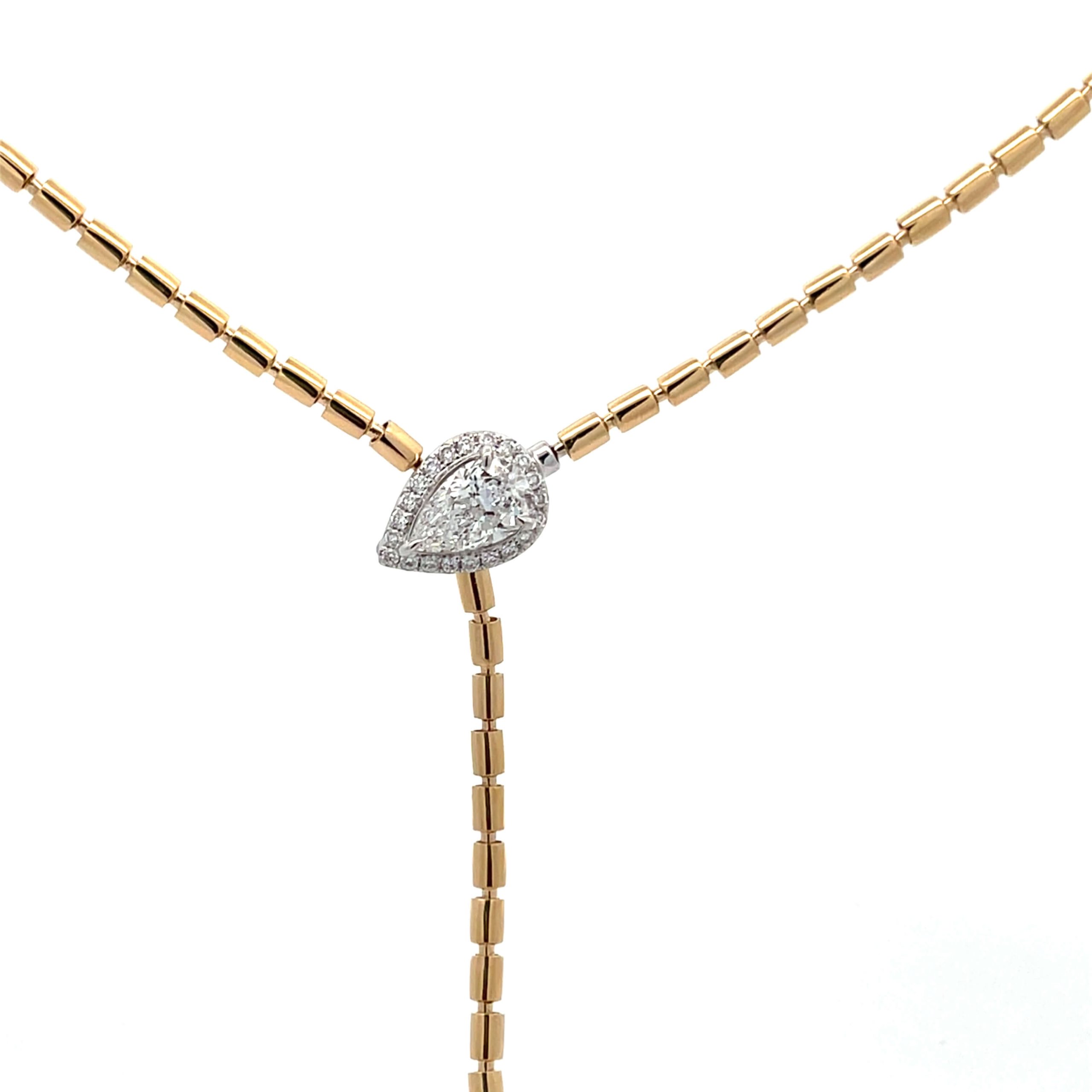 Celoray Custom 1.3ctw Pear Cut Diamond Cylinder Snake Link Chain Necklace In 18K Yellow Gold Celoray Custom 1.3ctw Pear Cut Diamond Cylinder Snake Link Chain Necklace In 18K Yellow Gold