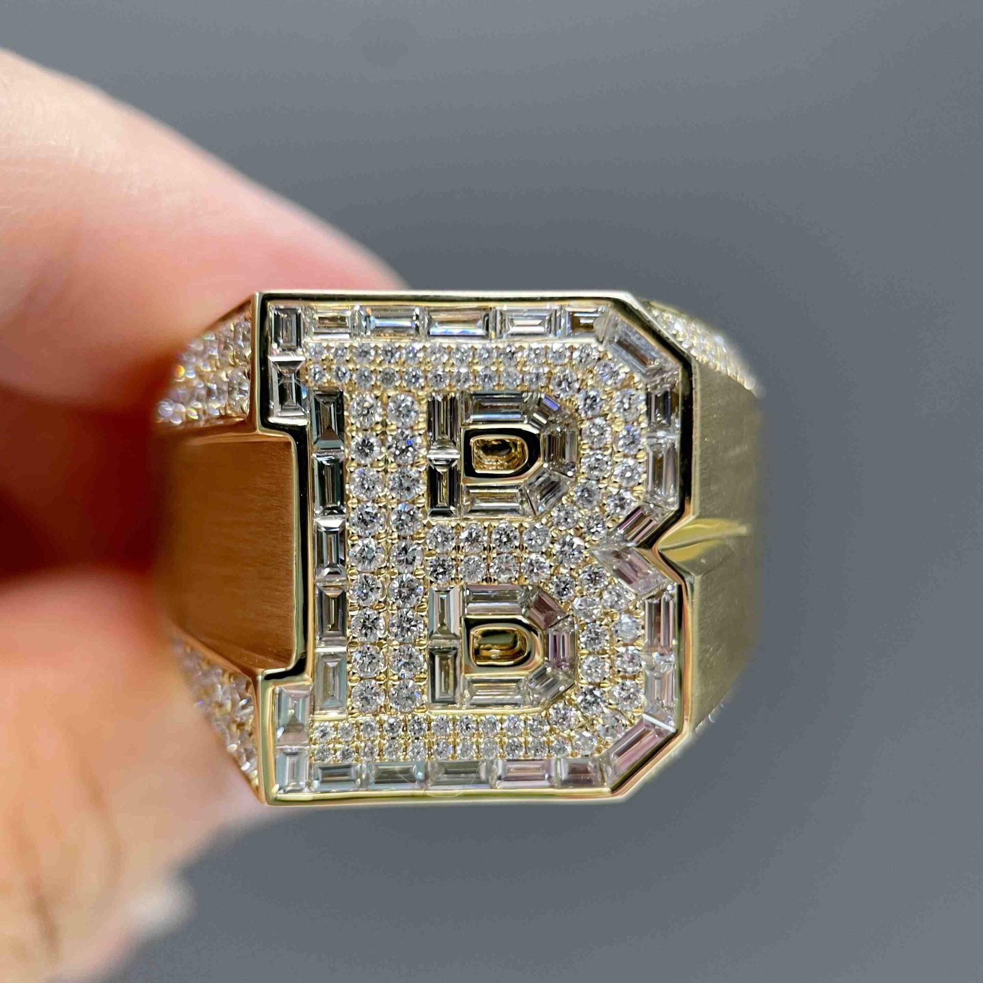 Celoray Custom 9K Oversized Letter B 1.68ctw Lab Diamond Ring For Men Celoray Custom 9K Oversized Letter B 1.68ctw Lab Diamond Ring For Men