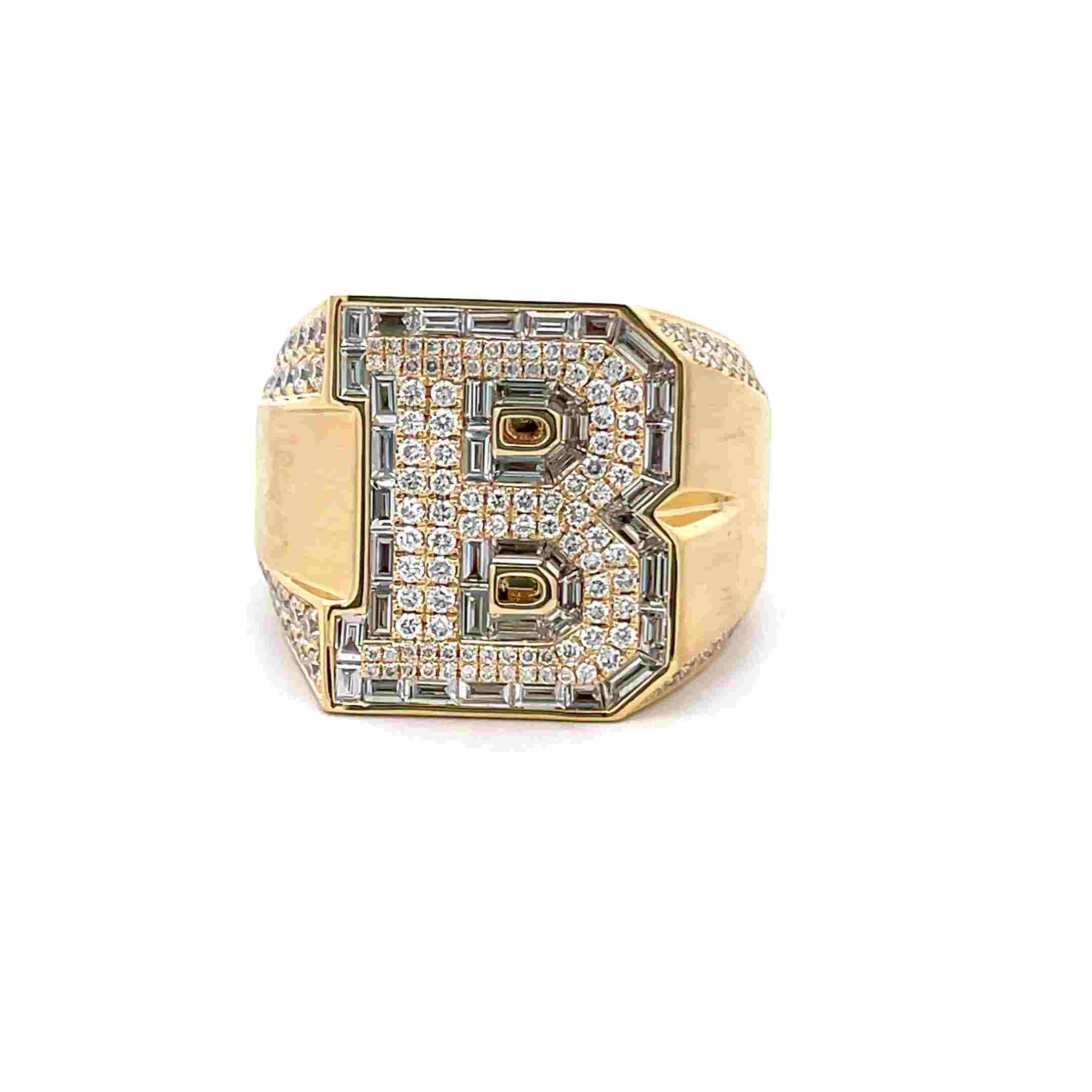 DR250805E Celoray Custom 9K Oversized Letter B 1.68ctw Lab Diamond Ring For Men