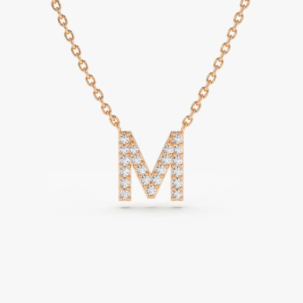 Celoray Customized 14K Pure Gold Letter M Lab Diamond Pendant Necklace (1) Celoray Customized 14K Pure Gold Letter M Lab Diamond Pendant Necklace