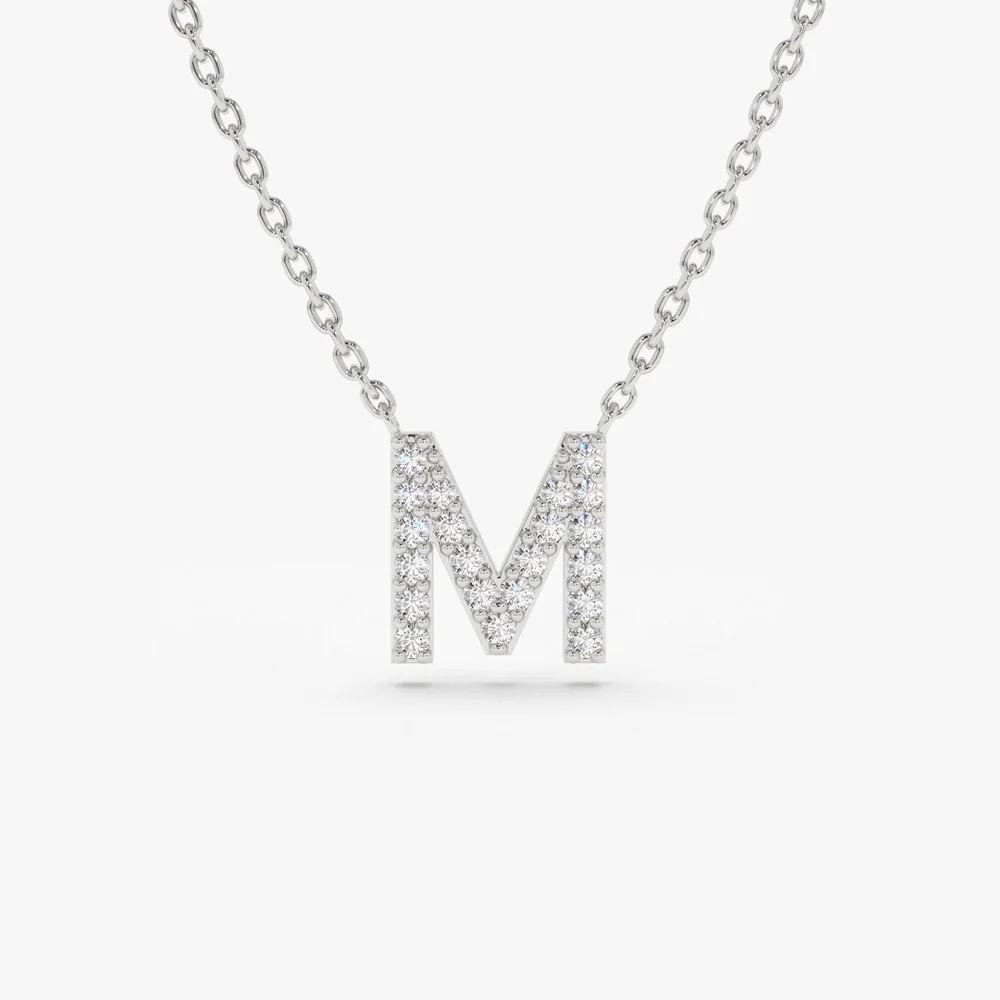 Celoray Customized 14K Pure Gold Letter M Lab Diamond Pendant Necklace (2) Celoray Customized 14K Pure Gold Letter M Lab Diamond Pendant Necklace