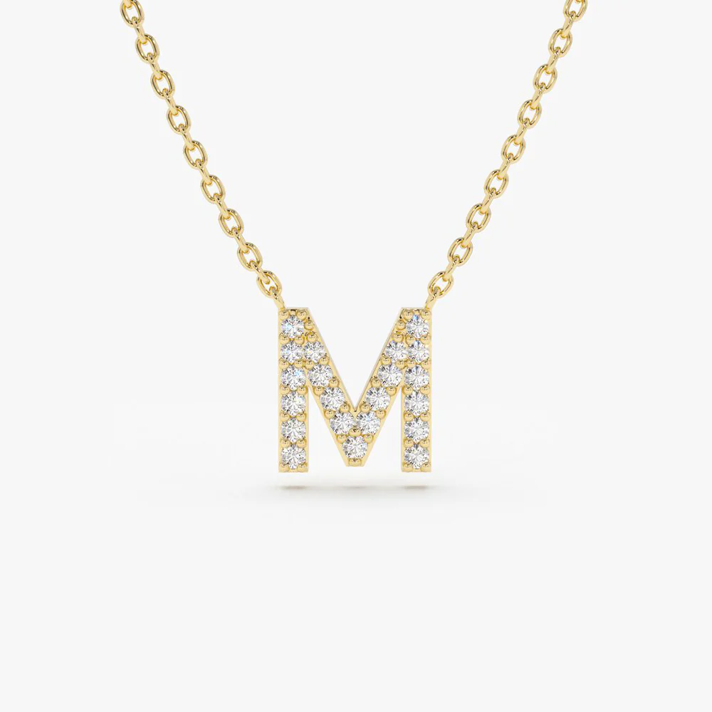Celoray Customized 14K Pure Gold Letter M Lab Diamond Pendant Necklace (3) Celoray Customized 14K Pure Gold Letter M Lab Diamond Pendant Necklace