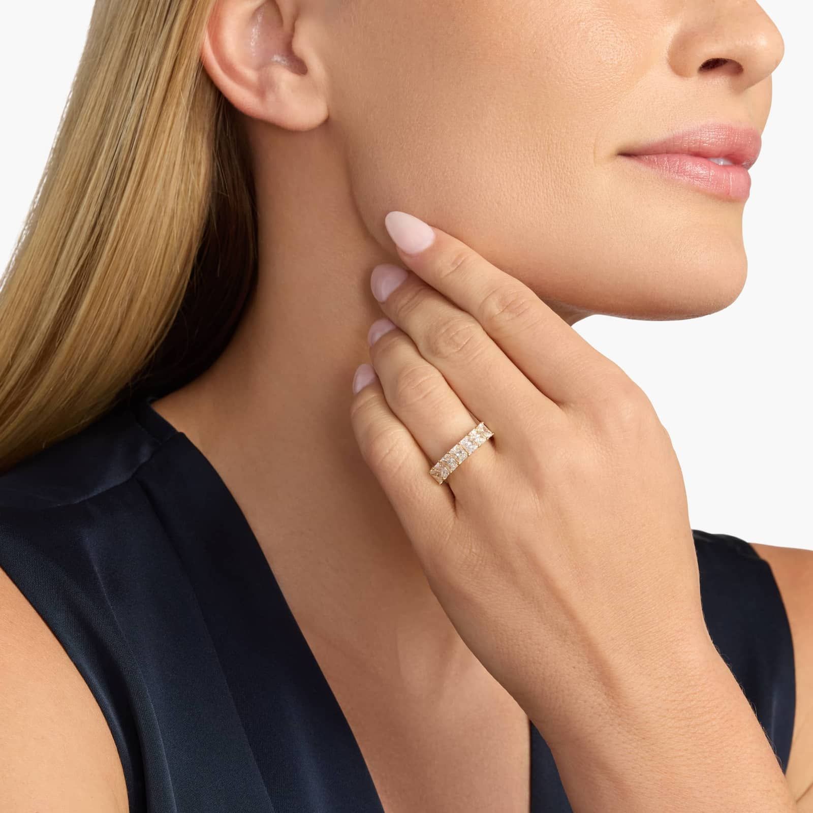 Celoray Custom 2CT Half Wedding Band Radiant Diamond Anniversary Ring in 14K Rose Gold Celoray Custom 2CT Half Wedding Band Radiant Diamond Anniversary Ring in 14K Rose Gold
