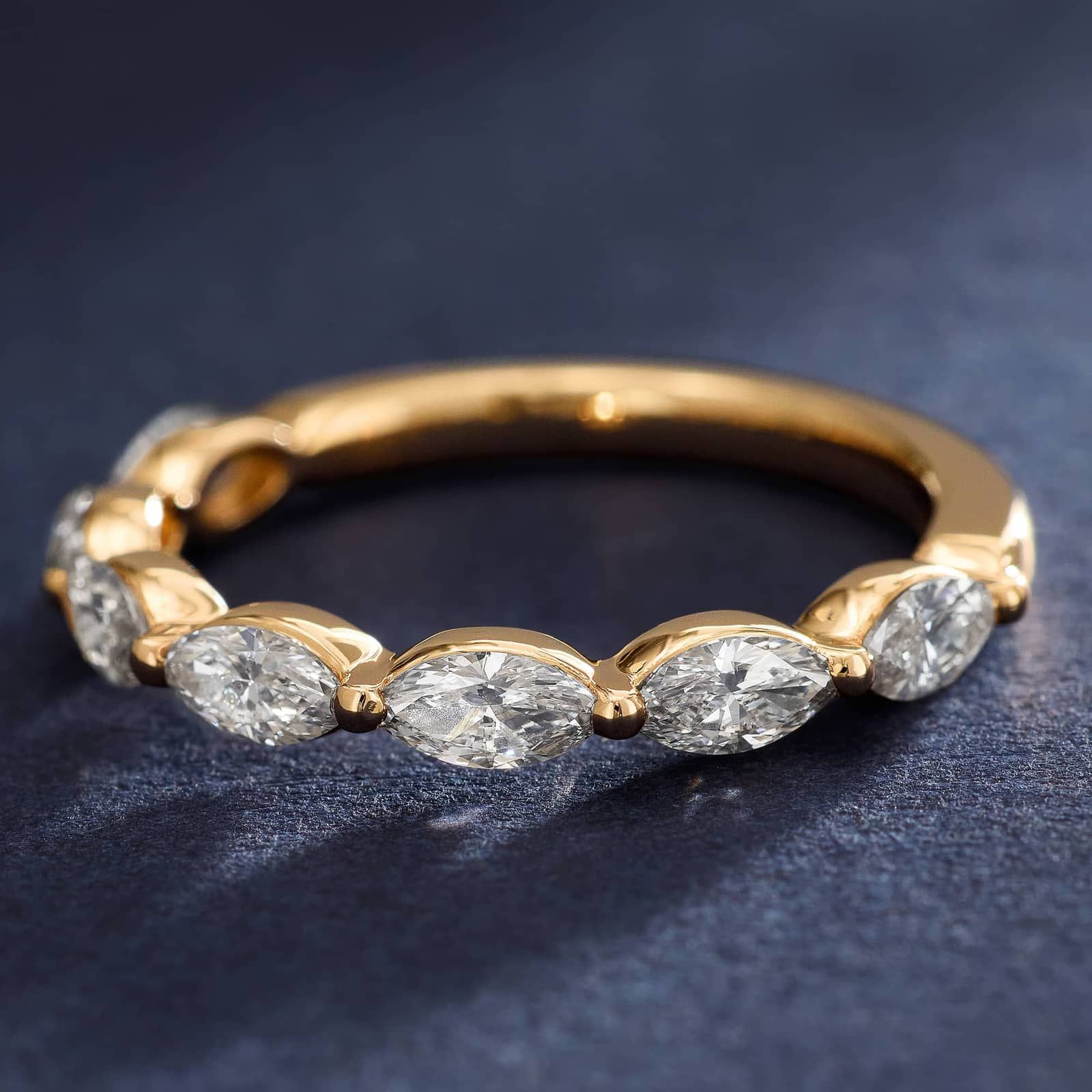 Celoray Custom 1CT Half Wedding Band Marquise Diamond Anniversary Ring in 14K Yellow Gold Celoray Custom 1CT Half Wedding Band Marquise Diamond Anniversary Ring in 14K Yellow Gold