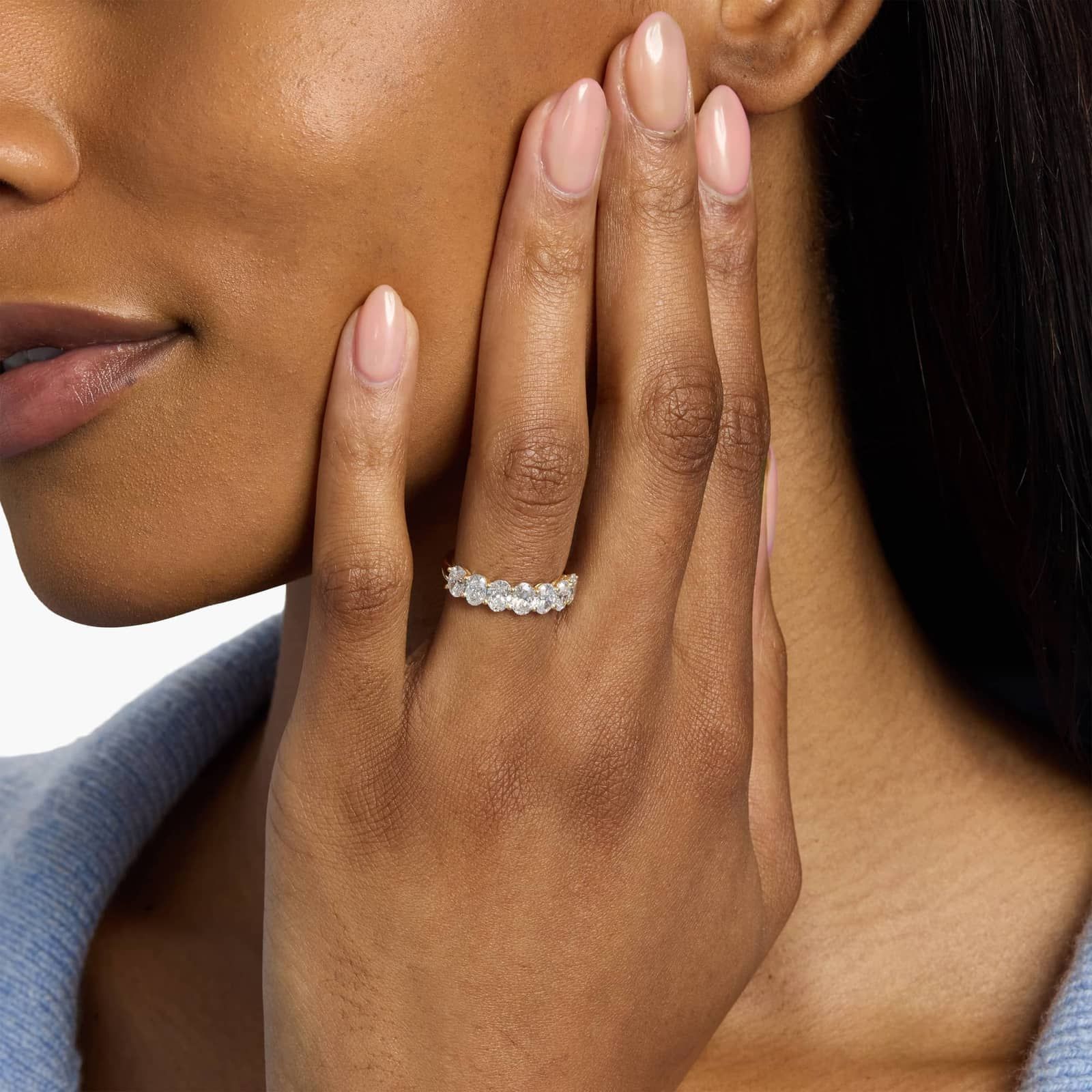Celoray Custom 2CT Half Wedding Band Oval Diamond Anniversary Ring in 14K Yellow Gold Celoray Custom 2CT Half Wedding Band Oval Diamond Anniversary Ring in 14K Yellow Gold