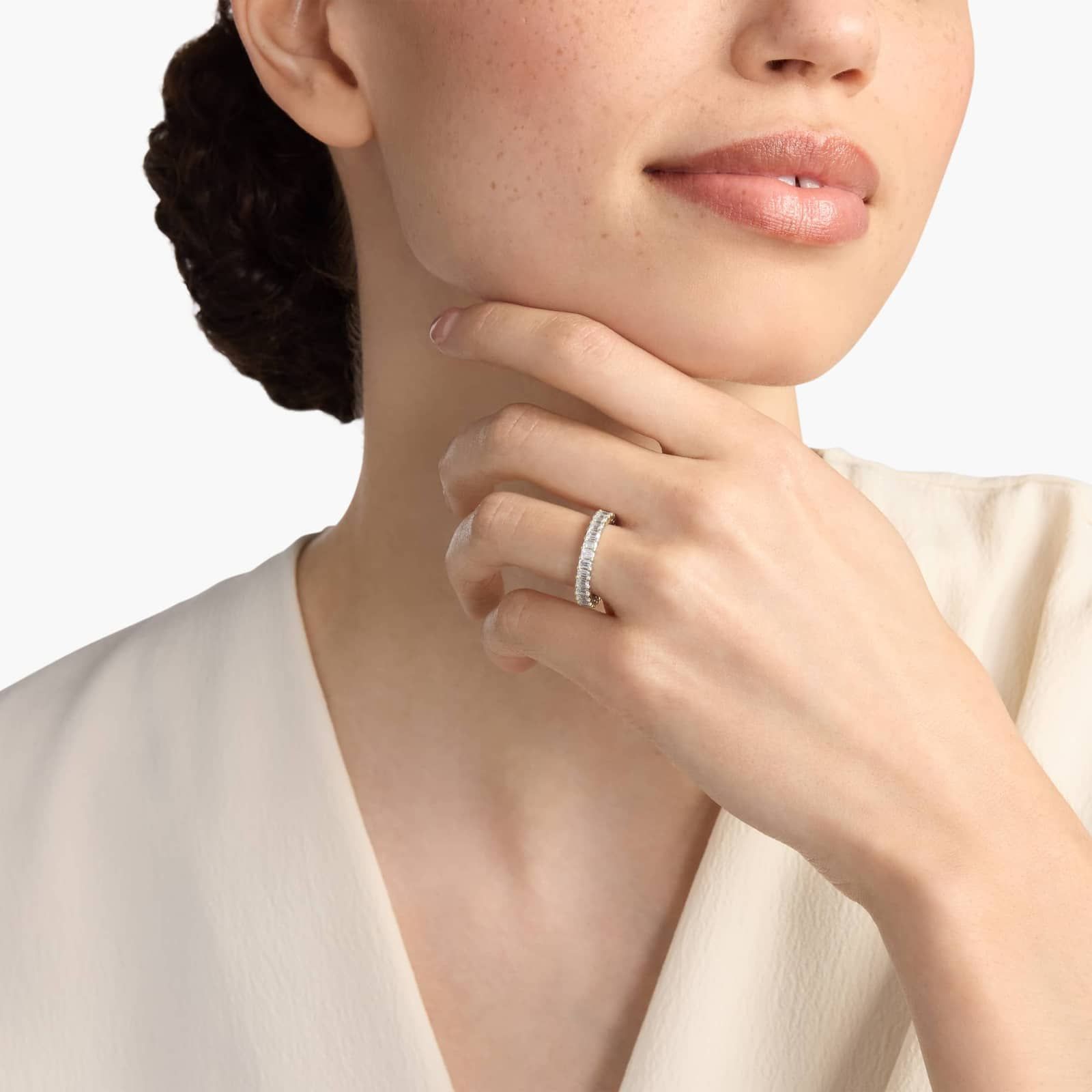 Celoray Customized 2ct Wedding Band Emerald Cut Eternity Diamond Ring In 14K Yellow Gold