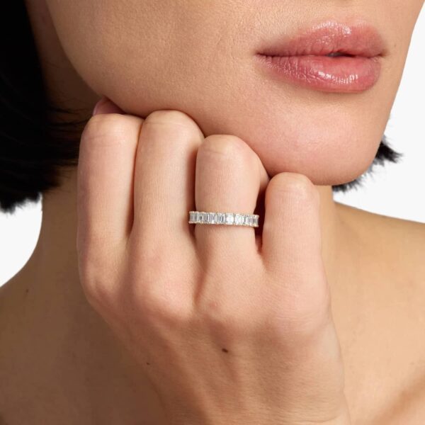 Celoray Customized 3ct Wedding Band Emerald Cut Eternity Diamond Ring In 14K Yellow Gold