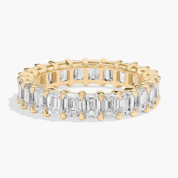 Celoray Customized 3ct Wedding Band Emerald Cut Eternity Diamond Ring In 14K Yellow Gold