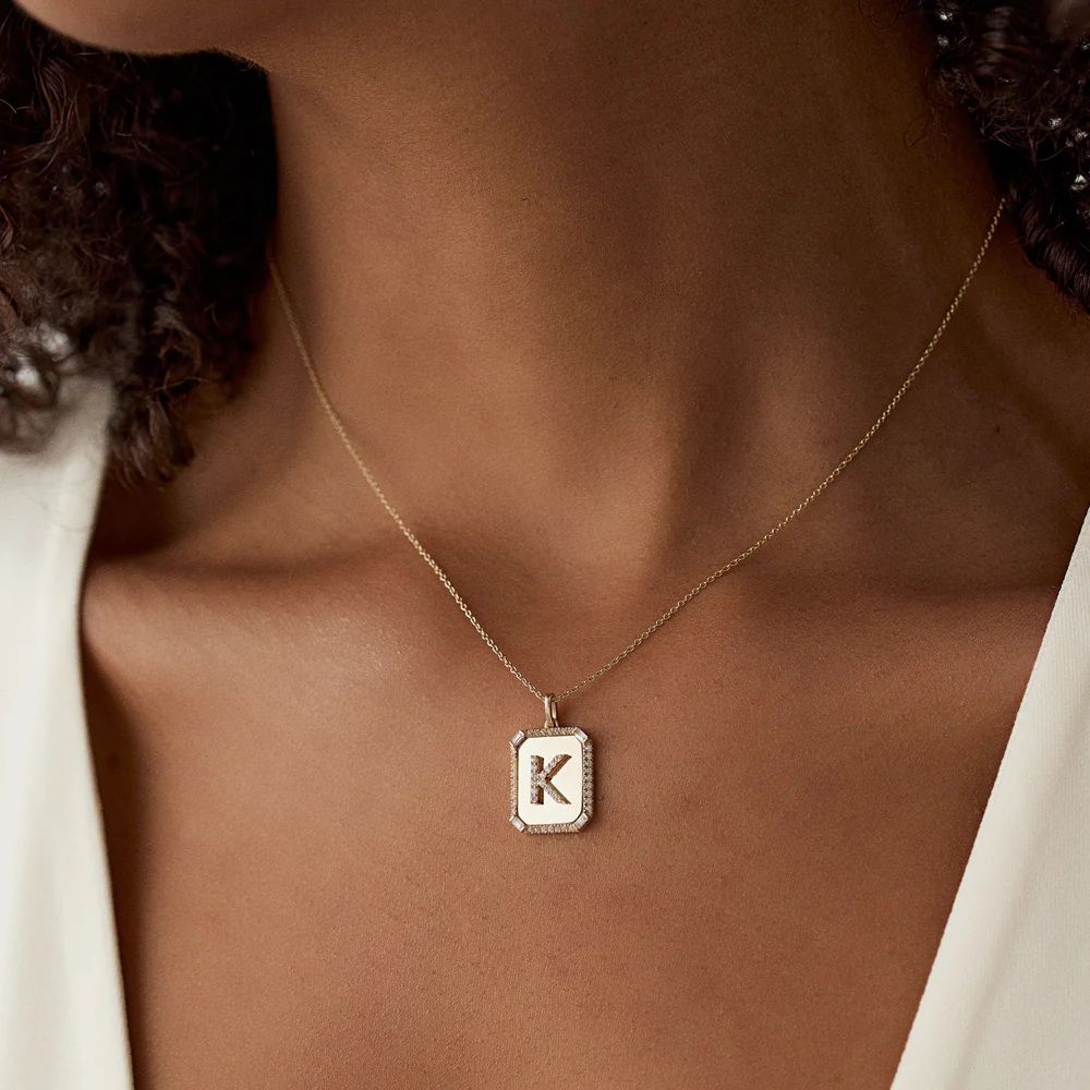 Celoray Customized 14K Pure Gold Square letter K Lab Diamond Pendant Necklace Celoray Customized 14K Pure Gold Square letter K Lab Diamond Pendant Necklace