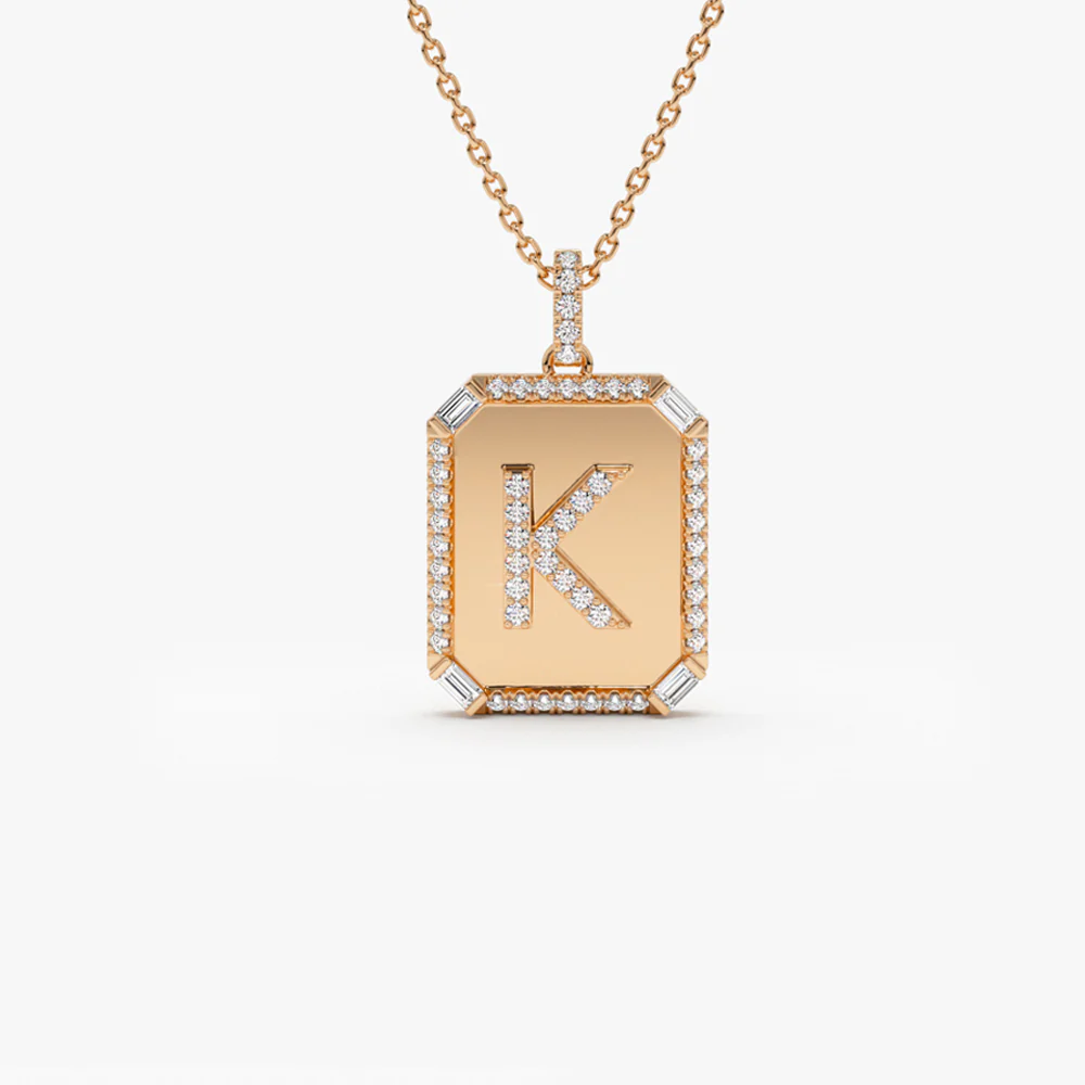 Celoray Customized 14K Pure Gold Square letter K Lab Diamond Pendant Necklace Celoray Customized 14K Pure Gold Square letter K Lab Diamond Pendant Necklace