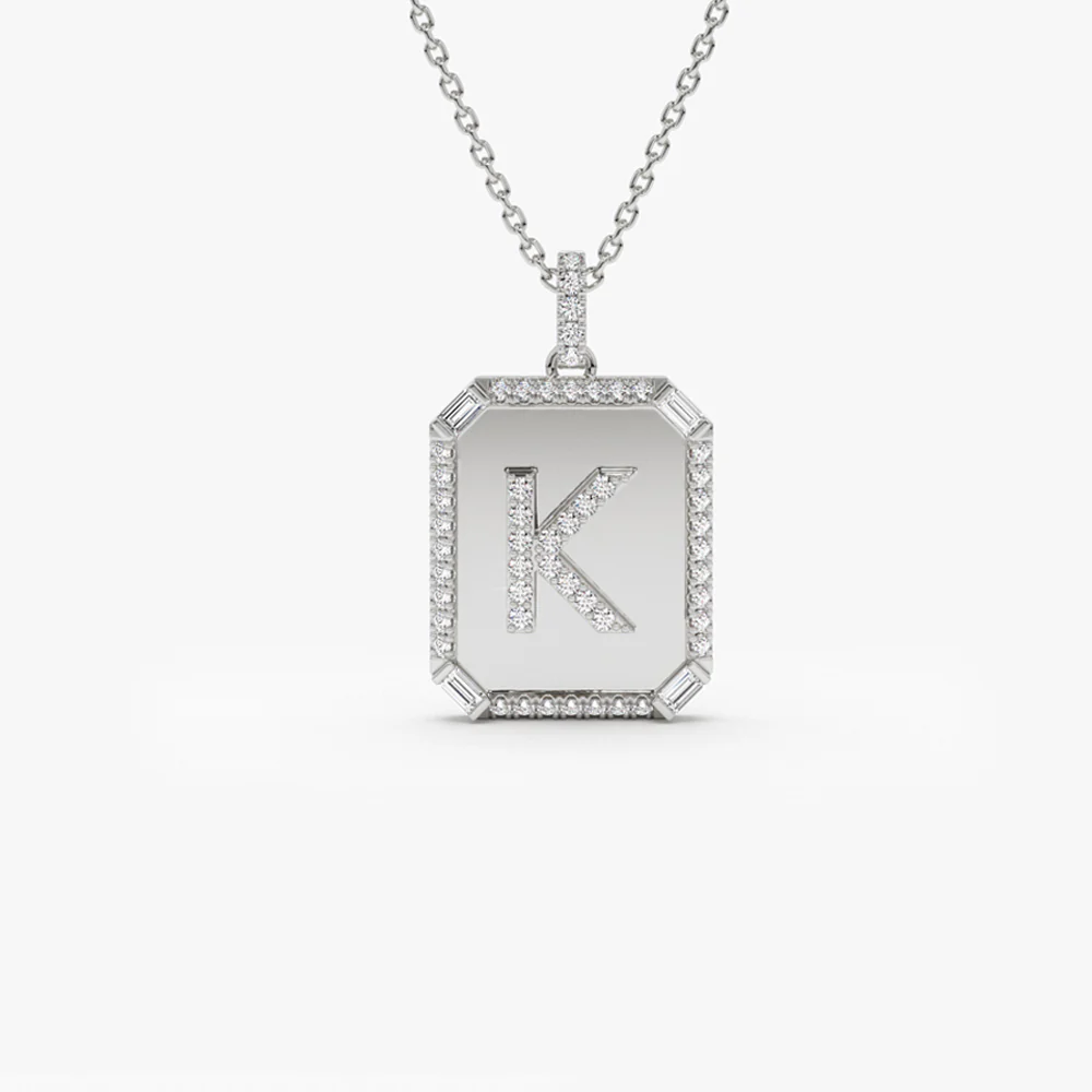 Celoray Customized 14K Pure Gold Square letter K Lab Diamond Pendant Necklace Celoray Customized 14K Pure Gold Square letter K Lab Diamond Pendant Necklace