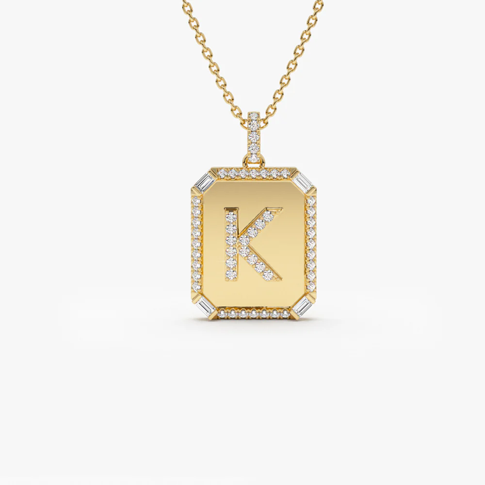 Celoray Customized 14K Pure Gold Square letter K Lab Diamond Pendant Necklace Celoray Customized 14K Pure Gold Square letter K Lab Diamond Pendant Necklace