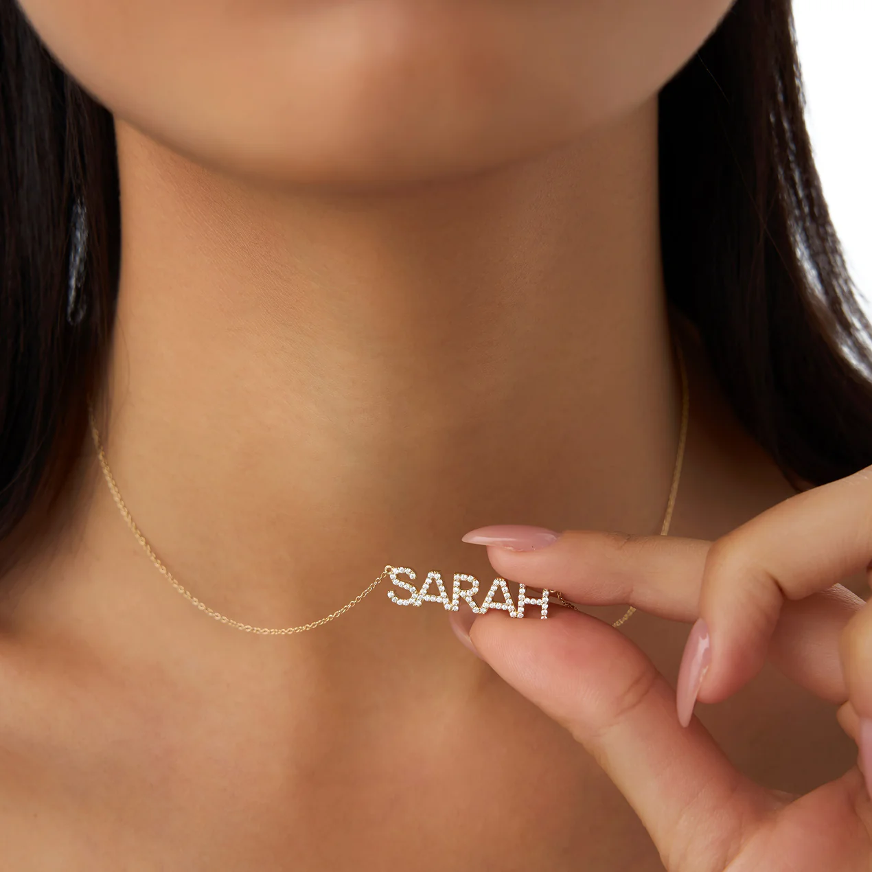 Celoray Customized 14K Pure Gold Name SARAH Pendant Lab Diamond Necklace Celoray Customized 14K Pure Gold Name SARAH Pendant Lab Diamond Necklace
