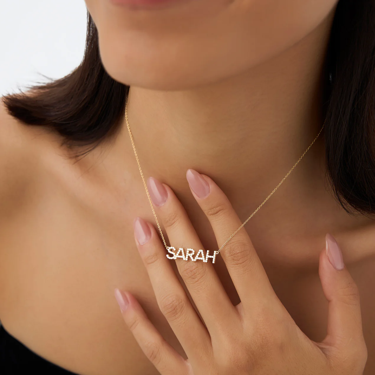 Celoray Customized 14K Pure Gold Name SARAH Pendant Lab Diamond Necklace Celoray Customized 14K Pure Gold Name SARAH Pendant Lab Diamond Necklace