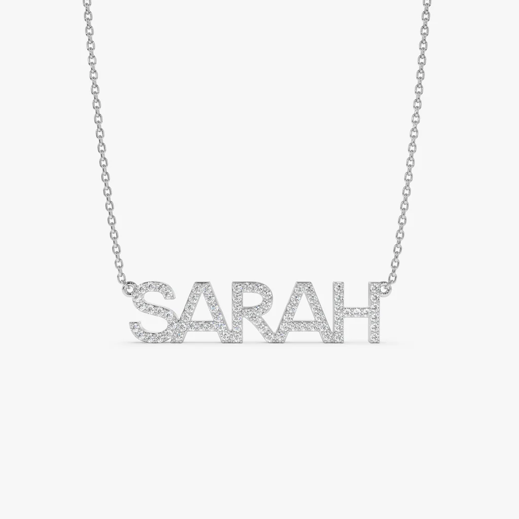 Celoray Customized 14K Pure Gold Name SARAH Pendant Lab Diamond Necklace Celoray Customized 14K Pure Gold Name SARAH Pendant Lab Diamond Necklace