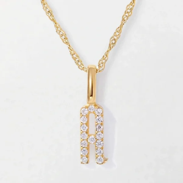 Celoray Customized 18K Pure Gold Alphabet Name Pendant and Lab Diamond Necklace