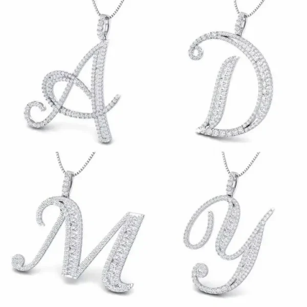 Celoray Customized 14K White Gold Script Font Initial Letter Pendant with Pave Diamonds
