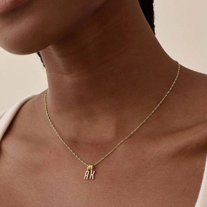 Celoray Customized 18K Pure Gold Alphabet Name Pendant and Lab Diamond Necklace Celoray Customized 18K Pure Gold Alphabet Name Pendant and Lab Diamond Necklace