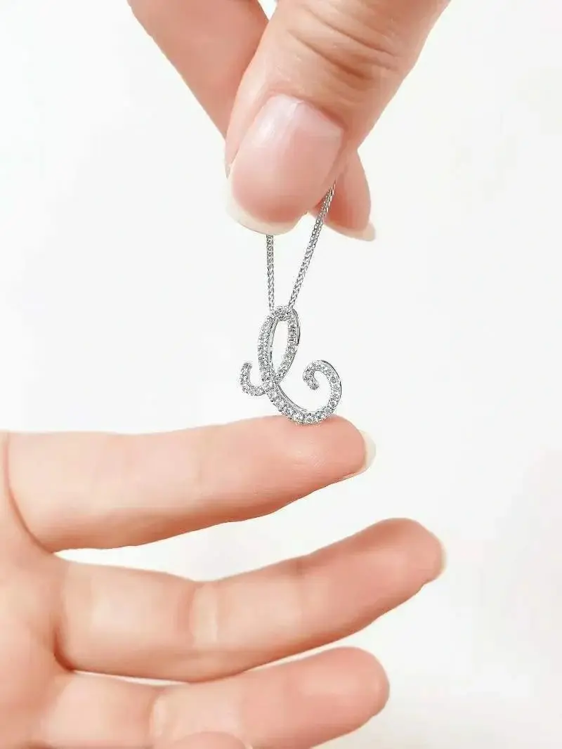 Celoray Customized 14K Pure Gold Script Font Alphabet Pendant and Lab Diamond Necklace Celoray Customized 14K Pure Gold Script Font Alphabet Pendant and Lab Diamond Necklace